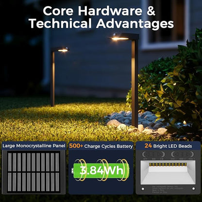 XMCOSY+ Solar Pathway Lights, 4 Pack All-Metal Motion Sensor Outdoor Lights Waterproof, 300LM Bright Garden Light for Yard, Backyard, Driveway, Walkway, 3 Lighting Modes (Warm/Cool White)