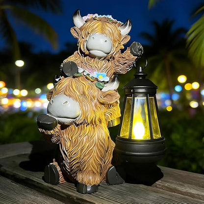 Solar Garden Outdoor Statues Lantern Figurines Light Decorations for Outdoor Patio Balcony Yard Lawn, Ideal Gifts for Mom Friends (Brown - Cow)