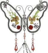 Mom Butterfly Wind Chime with Pressed Flowers - Floral Hanging Wind Chimes for Mom - Mother's Day, Birthday for Mother - Decorative Garden or Window Gift - 20 Inch Long