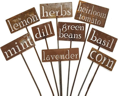 Classic Metal Garden Markers 19 Inches Tall (Bulk Discount 10 Markers, Naturally Rusted)