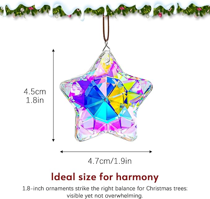 H&D HYALINE & DORA 2 Pack Crystal Sun Catcher Star Prisms 2" AB Colored Hanging Crystals for Window Rainbow Maker Glass Prisms Suncatchers for Home Garden Christmas Decor