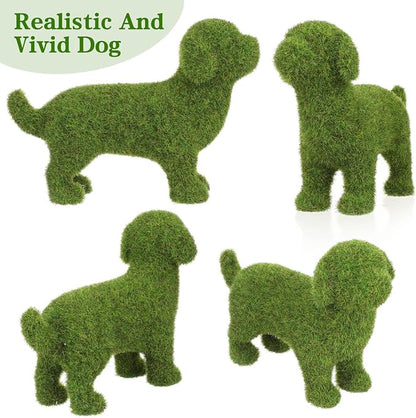 VILLCASE 6.88 Inch Flocked Dog Figurine, Faux Moss Puppy Statue for Garden and Patio Decor, Realistic Green Artificial Topiary Animal Ornament for Indoor Desktop, Shelf and Photography Prop