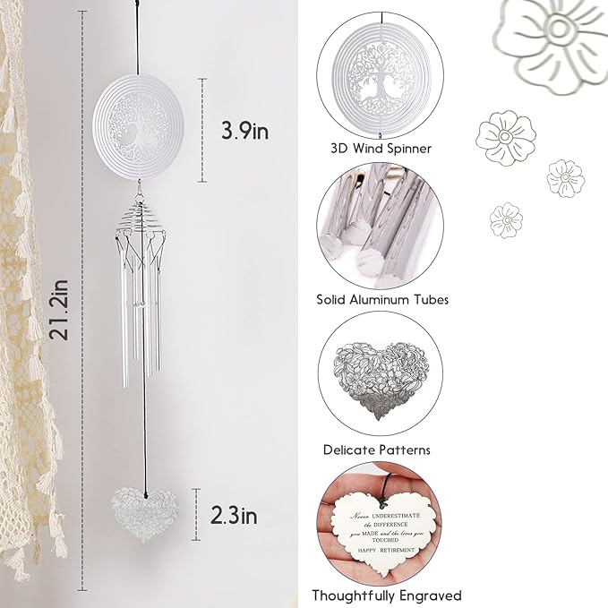 Retirement Gifts for Woman,Unique Retirement Gift for Men, Teacher, Nurse, Doctor, Coworkers, Funny Retired Gift for Boss, Friends, Mom, Retirement Wind Chimes with Wind Spinner