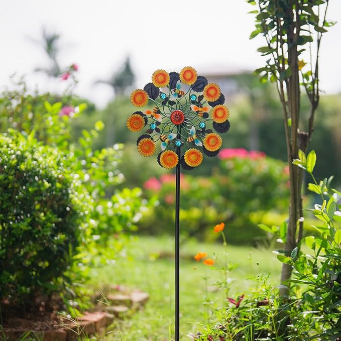 DREAMYSOUL Sunflower Garden Wind Spinner, 58 Inches Tall Metal Kinetic Wind Mills, Decorative Wind Spinners for Yard Garden Outside Patio Lawn Decor