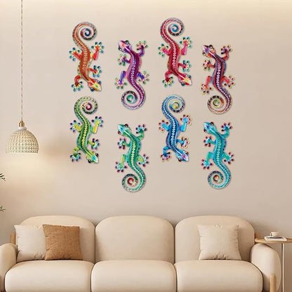 8 Pcs Metal Gecko Wall Art Outdoor Decor Metal Lizards Wall Decor Lizard 4.2 * 8.5 Inch Suitable for Hanging in Yard Garden Patio Fence Home, Idea Gifts for Mom Father Friends