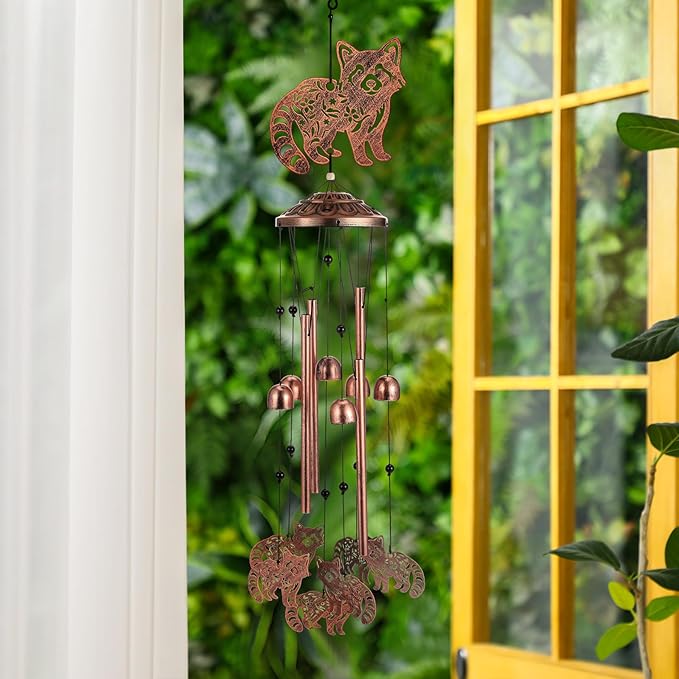 Raccoon Wind Chimes Outdoor Decorations for Women Men Mom Wife Grandma Birthday Gifts Memorial Metal Raccoon Wind Chimes for Outside Indoors, Lawn, Patio, Home, Porch, Yard Decor, Garden Decor