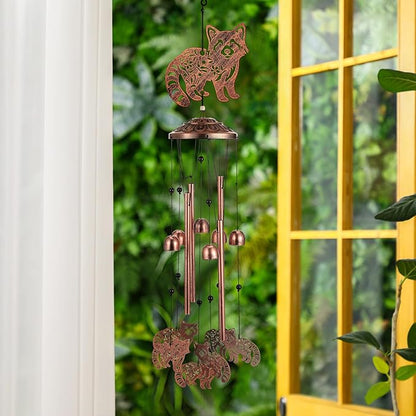 Raccoon Wind Chimes Outdoor Decorations for Women Men Mom Wife Grandma Birthday Gifts Memorial Metal Raccoon Wind Chimes for Outside Indoors, Lawn, Patio, Home, Porch, Yard Decor, Garden Decor