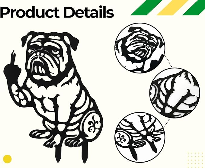 DS. DISTINCTIVE STYLE Bulldog Decor Funny Middle Finger Bulldog Statue Metal Black Dog Yard Art for Outdoor Garden, Patio, Pathway