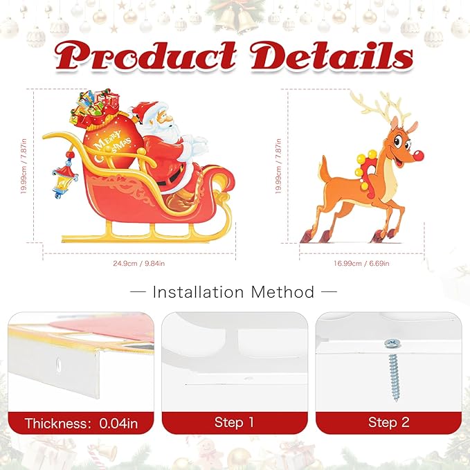Christmas Decorations Outdoor Metal Yard Sign Santa & Deer Weatherproof Fence Decor Lawn Sign for Holiday Porch, Garden & Home Decorations Art Ornament