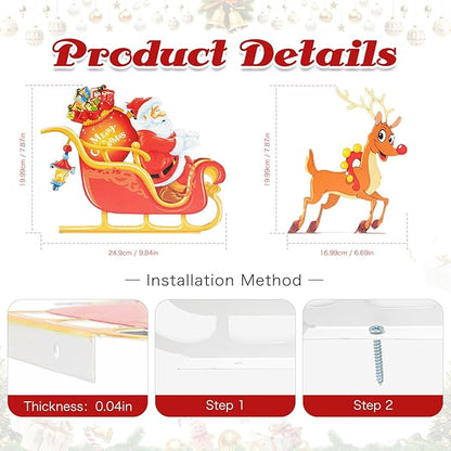 Christmas Decorations Outdoor Metal Yard Sign Santa & Deer Weatherproof Fence Decor Lawn Sign for Holiday Porch, Garden & Home Decorations Art Ornament