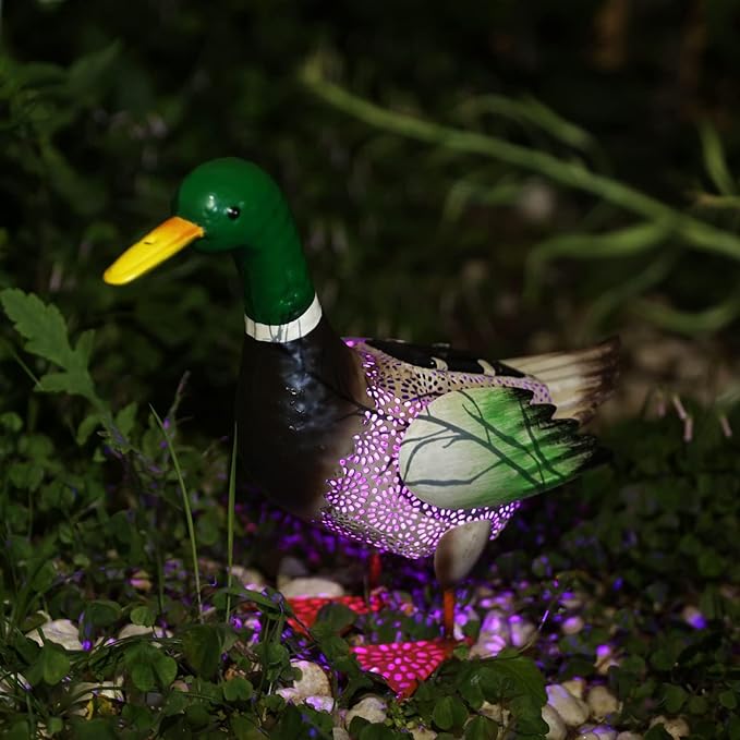 Solar Ducks Outdoor Statue, Hand-Painted Iron Mallard Duck Sculpture, 9.8 x 11.22 Inches Garden Yard Lawn Art Decor for Indoor Outdoor Home Patio Decor Accent