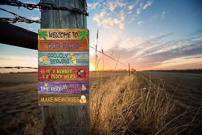 Welcome to Our Patio Sign,Backyard Signs for Home Wall Decor Patio Farmhouse Home Party Coffee Shop Outdoor Indoor 8x12 Inch