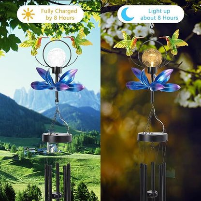 Taman Solar Wind Chime - 35"Hummingbird Solar Lights Wind Chimes Valentine's Day Gift with Spinner for Outside Deep Tone Decorative Memorial Gift for Home, Outdoor, Yard, Patio, Balcony, Garden Decor