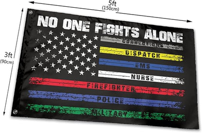 No One Fights Alone Flag 3 X 5 Ft Polyester with Brass Grommets For Lawn Patio Yard Garden Home Outdoor Decor Fade Resistant Banner