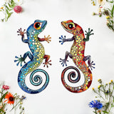 2Pcs Gecko Metal Sign Wall Art Indoor Outdoor Decor,Set of 2 Geckos Ornament Silhouette Bedroom Hanging Gifts for Birthday Housewarming,Lizard Decorate for Balcony Fence Garden Yard Patio Farmhouse