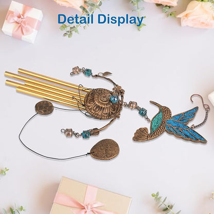 Wind Chimes - Blue Hummingbird Wind Chimes for Outside Deep Tone 34 inches 5 Aluminum Tubes, Birthday, Memorial, Hummingbird Gifts for Mom, Grandma, Decorations for Home, Garden, Patio, Backyard