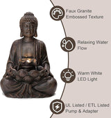 Glitzhome Buddha Statue 28" H, Outdoor Buddha Large Statue Zen Style Buddha Fountian with LED Light & Pump Polyresin Outdoor Floor Freestanding Fountain Garden Buddha Sculptures & Statues Lawn Décor