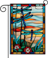 Dragonfly Stained Glass Garden Flag -12x18 Inch Double Sided Decorative Yard Flag for Outdoor Spring and Summer Decor