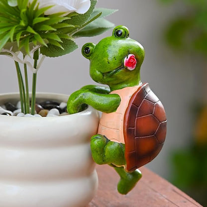 Set of 2 Cute Climbing Tortoise Flower Pot Hugger Figurines Resin Hanging Turtle Statues Planter Pot Decorations for Home Garden Fence Balcony Patio Lawn Yard Ornaments