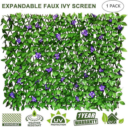 Expandable Fence Privacy Screen for Balcony Patio Outdoor,Decorative Faux Ivy Fencing Panel,Artificial Hedges (1, Purple Flower)