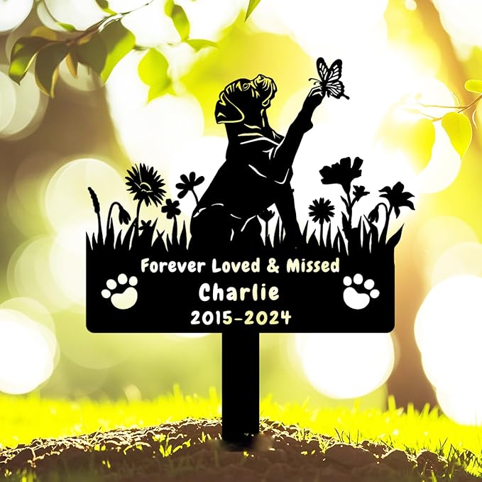 Custom Boxer Dog Memorial Grave Marker,Personalized Metal Flora Dog Memorial Stake,Dog Memorial Plaque Burial Stake Engraved Sign,Sympathy Grave Stake for Lost Dog,Dog Headstone