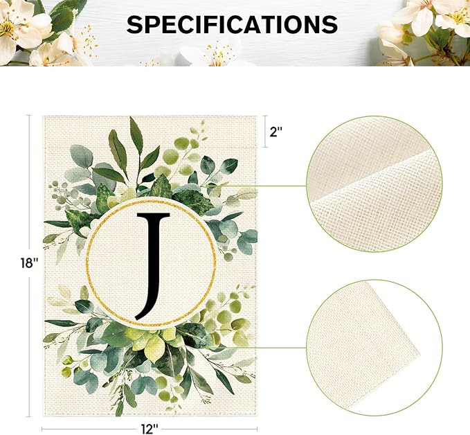 AVOIN colorlife Monogram Letter J Floral Garden Flag 12x18 Inch Double Sided Outside, Family Last Name Initial Yard Outdoor Decoration