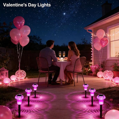 Solar Lights Outdoor 8 Pack Mother's Day Solar Pathway Lights Outdoor Pink Purple Mushroom LED Waterproof Lighting Stake for Women Outside Yard Path Garden Lawn Landscape