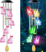 Cat Solar Wind Chimes for Outside - AIONASA Color Changing LED Solar Hanging Lights Outdoor, Waterproof Windchimes Outdoors Hanging Gifts for Mom Grandma Women, Home Garden Patio Yard Porch Decoration