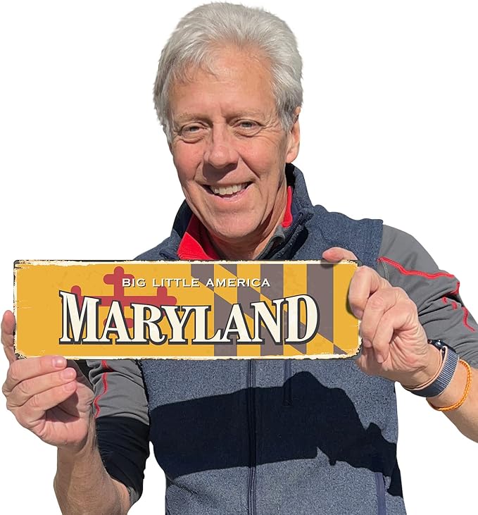 SmartSign 4 x 14 inch Maryland State Vintage Metal Sign “Big Little America”, 40 mil Rustproof Aluminum with Clear Overcoat, Retro Wall Décor, Multicolor, Made in USA