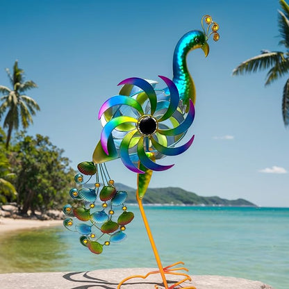 Metal Peacock Windmill Sculpture, Outdoor Peacock Wind Wheel, Garden Lawn Art Decoration