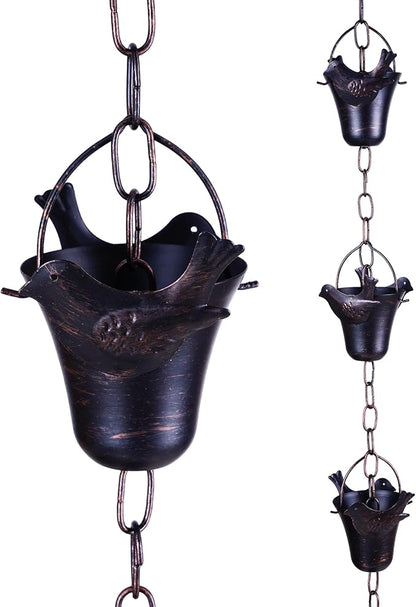 Topadorn 8.5FT Butterfly Rain Chain, Rain Chains for Gutters with 12 Cups, Adjustable Rain Catcher Chain with Bell for Eaves Drainage, Rain Collector for Enhanced Outside Yard Appeal
