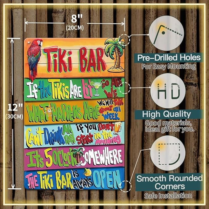 YOYI ART Tiki Bar Decor Beach Signs Tiki Bar Signs, Patio Signs Tiki Bar Accessories, Vintage Metal Welcome Tin Signs for Home, Patio, Outdoor, Pool and Backyard Wall Decor Art, 8 x 12 inch