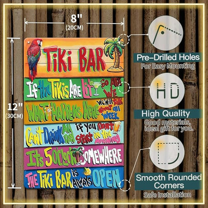 YOYI ART Tiki Bar Decor Beach Signs Tiki Bar Signs, Patio Signs Tiki Bar Accessories, Vintage Metal Welcome Tin Signs for Home, Patio, Outdoor, Pool and Backyard Wall Decor Art, 8 x 12 inch