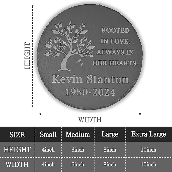 Memorial Garden Stone, VAPCUFF Memorial Stone, Personalized Memorial Gifts Sympathy Gifts for Loss of Loved One Bereavement Gift for Loss of Father Mother - Rooted in Love Always in Our Hearts - Round