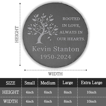 Memorial Garden Stone, VAPCUFF Memorial Stone, Personalized Memorial Gifts Sympathy Gifts for Loss of Loved One Bereavement Gift for Loss of Father Mother - Rooted in Love Always in Our Hearts - Round