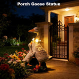 Porch Goose Statue Outdoor, Solar Garden Statue Goose Figurine Lights Outdoor Waterproof, Resin Outdoor Sculpture for Yard Porch Patio Lawn Garden Decor, Unique Gifts for Mom Grandma Women