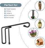 Vinyl Fence Hooks for Hanging, Heavy Duty Patio Hangers, Outdoor Fence Hangers for Hanging Flower Baskets, Wind Chimes, Planters, Bird Feeders, Lights, Lanterns - 4 Pack - Black Color