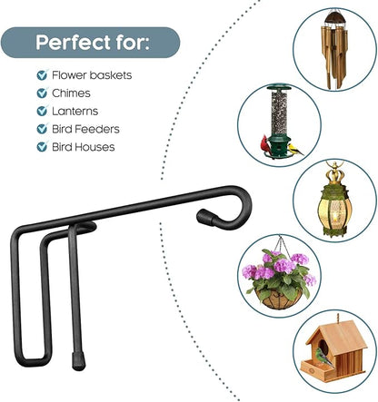 Vinyl Fence Hooks for Hanging, Heavy Duty Patio Hangers, Outdoor Fence Hangers for Hanging Flower Baskets, Wind Chimes, Planters, Bird Feeders, Lights, Lanterns - 6 Pack - Black Color