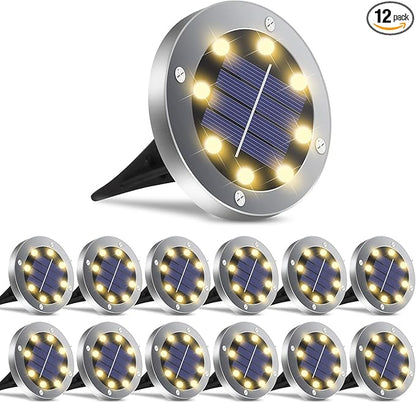 OULONGER Solar Lights Outdoor Waterproof, 12 Pack Solar Ground Lights with Large Capacity Battery, High Efficiency Solar Powered Lights for Outdoor Garden, Patio, Pathway and Yard (Warm Light)
