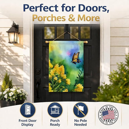Caroline's Treasures Kentucky Goldenrod in Watercolor House Flag Large Porch Sleeve Pole Decorative Outside Yard Banner Artwork Wall Hanging, Polyester, House Size, Multicolor