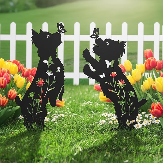 Dog Stakes for Outside, Lawn Ornaments Yorkie Metal Garden Decor for Outdoor,Yard,Lawn,Garden Decor Stakes