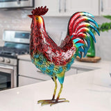 Kircust Solar Metal Rooster Animal Lights Garden Sculptures Art Decor, Outdoor LED Light Color Chicken Statue for Farm Patio Lawn Back Yard Home Decorations,13.98" WX5.9 DX16.74 H