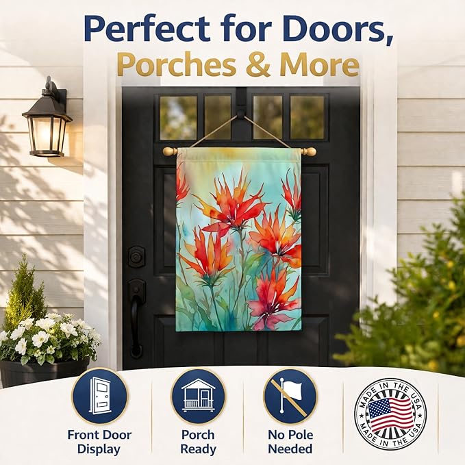 Caroline's Treasures Wyoming Indian Paintbrush in Watercolor House Flag Large Porch Sleeve Pole Decorative Outside Yard Banner Artwork Wall Hanging, Polyester, House Size, Multicolor