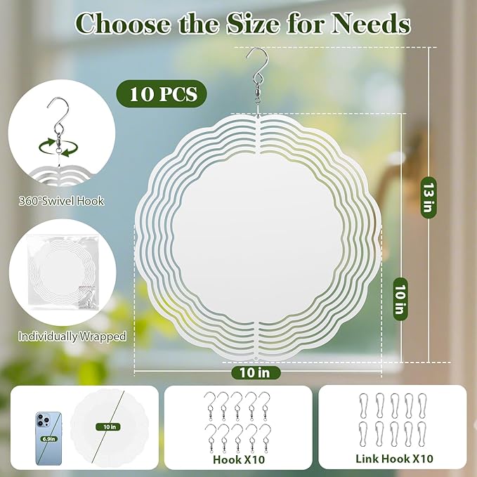 5 Pack Sublimation Wind Spinner Blanks, 10 Inch Double-sided Sublimation Metal Blank Bulk for Transfer DIY, Aluminum 3D Wind Spinner for Indoor Outdoor Porch Garden Yard Window Hanging Decor