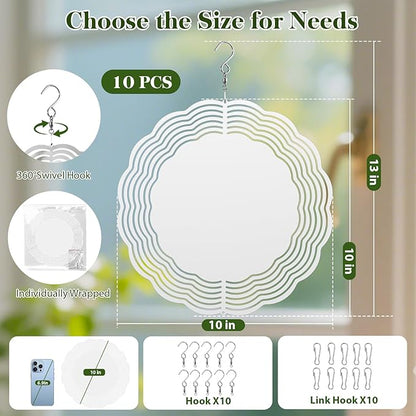 5 Pack Sublimation Wind Spinner Blanks, 10 Inch Double-sided Sublimation Metal Blank Bulk for Transfer DIY, Aluminum 3D Wind Spinner for Indoor Outdoor Porch Garden Yard Window Hanging Decor