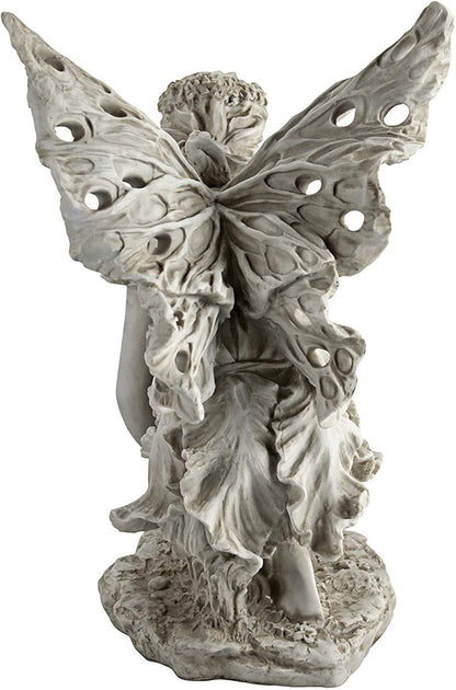 Design Toscano KY71004 Fiona The Flower Fairy Garden Statue, 17 Inch, Antique Stone