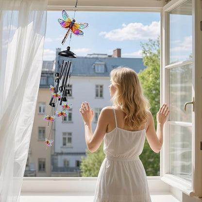 Dragonfly Wind Chimes for Outside, Black Metal Acrylic Windchimes Outdoors, Dragonflies Gifts for Women Men, Garden Yard Decor, Memorial/Birthday Gifts for Grandma Mom, Durable Chimes for Outdoors