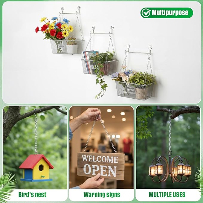 2 Pack Hanging Chain for Bird Feeders, Planters, Lanterns and Ornaments (9.5 Inch, Silver)