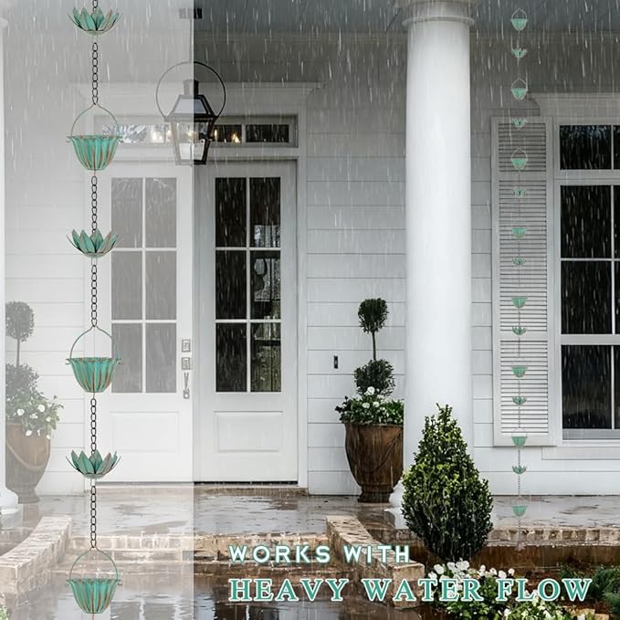10.4FT Lotus Rain Chains for Outside, Rain Gutter Chain with 16 Cups, Adjustable Rain Catcher Chain for Eaves Drainage, Replacement for Downspout
