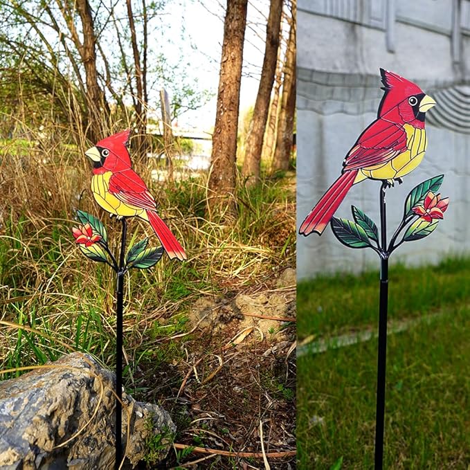 Red Cardinal Garden Stake – Metal Outdoor Bird Decoration for Yard, Lawn, and Flower Bed – Memorial Ornament (Red Cardinal-a)